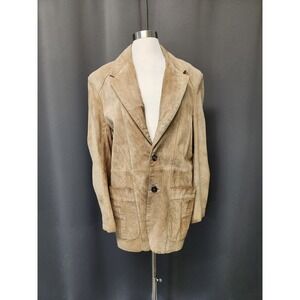 Vintage 90s Berman's Grunge Leather Blazer Tan Suede 2-Button Sport Coat Size 46